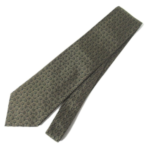 GUCCI Horsebit Jacquard Silk Tie Khaki Men's